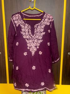 Luknavi Chikankari Rayon short kurti
