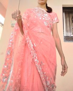 Partywear Saree/ Peach Saree/ Ethenic Saree