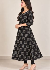 Elegant Black Elephant Print Kurta