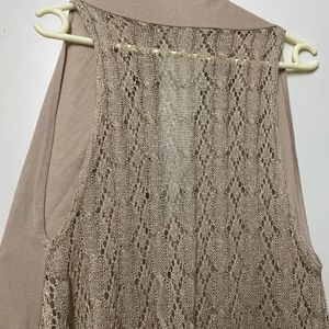 Chic Beige Lace Trimmed Vest