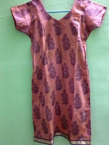 Peach Block Print Kurta Set with Dupatta