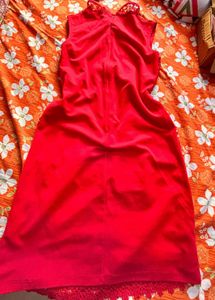 Vibrant Red Lace Midi Dress