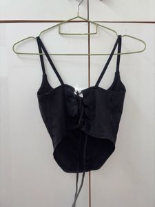 :✧Black Lace-Up Corset Top 🖤⋆｡