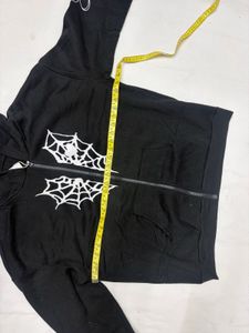 Black Zip-Up Hoodie with Spiderweb &amp; Hearts