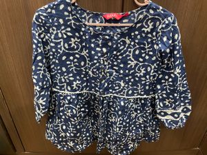 Blue &amp; White Block Print Kurti