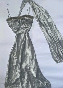 dupata Silver Halter Neck Dress with Scarf