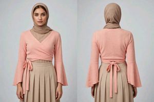 Peach Wrap Blouse with Bell Sleeves