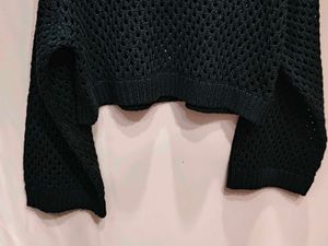 Chic Black Crochet Knit Sweater