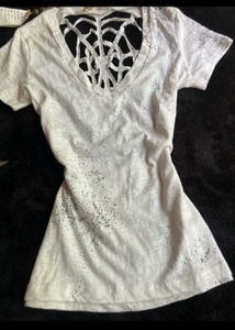 Stylish White Cut-Out V-Neck Top
