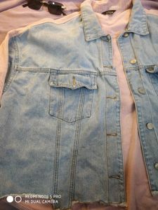 Denim Jacket with Striped Sleeves