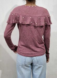 Ruffle Pearl Long Sleeve Top