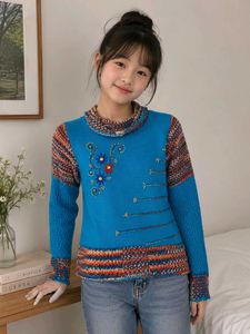 Embroidered Blue Knit Sweater
