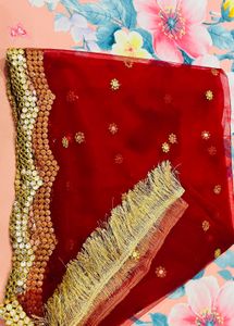Stunning Red Embellished Dupatta