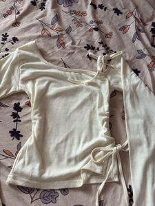 Cream Ruched Tie-Up Top