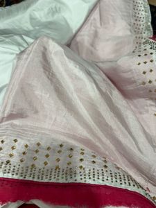 Elegant White &amp; Pink Saree unused