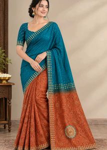 Beautiful Teal and Orange Saree