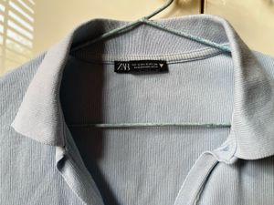 Light Blue Polo Neck Top