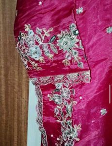 Embroidered Magenta Kurta with plazo and dupatta