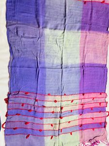 Colorful Striped Dupatta with Red Embroidery