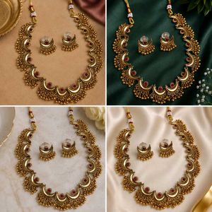 Antique Gold Plated Crescent Moon Necklace Set