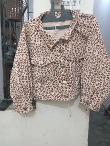 Branded Leopard Print Denim Jacket