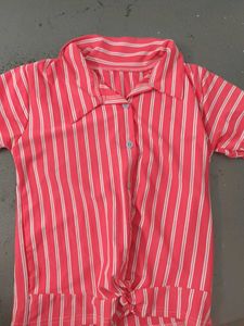 Pink Striped Tie-Front Top