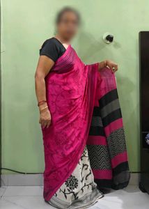 Vibrant Pink Black Saree