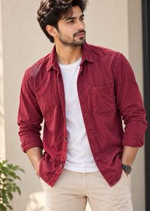 Men's Burgundy Corduroy Shirt