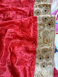 Red Embroidered Blouse With Lehnga