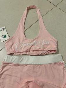 Cute Pink Crop Top and Mini Skirt Set