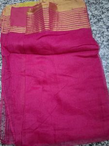 Elegant Pink Saree with Gold Border
