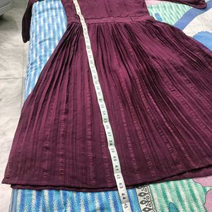 Elegant Pleated Wine Colored frock