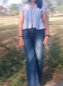 Blue Striped V-Neck Top