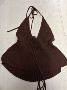 Brown backless Halter Top