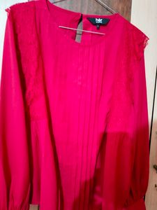 Pleated Detail Lace Inserted Top