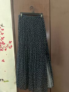 Black Polka Dot Pleated Midi Skirt