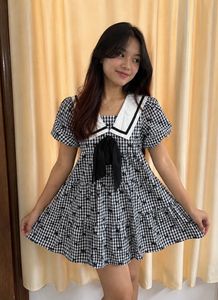 Cute Bow Gingham Dress