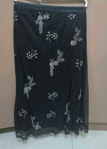 Sequined embellished tiered Black Maxi Skirt