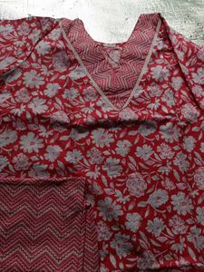 Red Floral Print Kurta Set