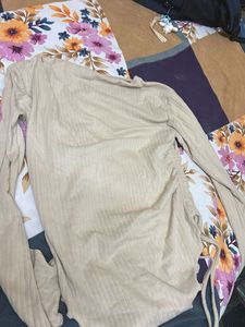 Ribbed Bell Sleeve Top with Tie Detail