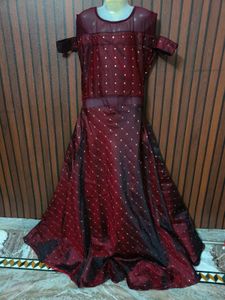 Elegant Maroon Polka Dot Gown