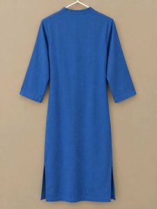 Vibrant Blue Kurta with Embellished Buttons