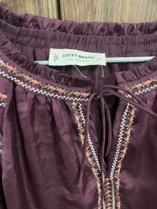 LUCKY BRAND Embroidered Burgundy Blouse