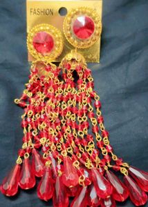 Red Beaded Tassel Earrings