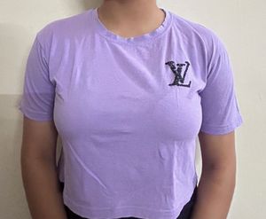 Cute Purple LV Logo Cropped T-Shirt