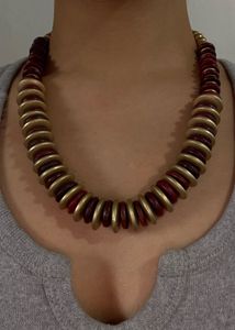 Y2K Boho Maroon and Gold Beaded Necklace