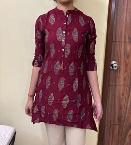 Maroon Printed Kurta