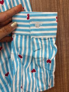 Blue Striped Red Heart Print Shirt