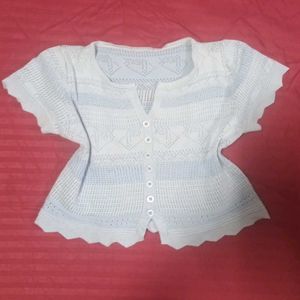 Chic Light blue Crochet Button-Up Top