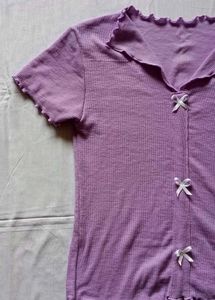 Cute Lilac Ribbed Top with Bows